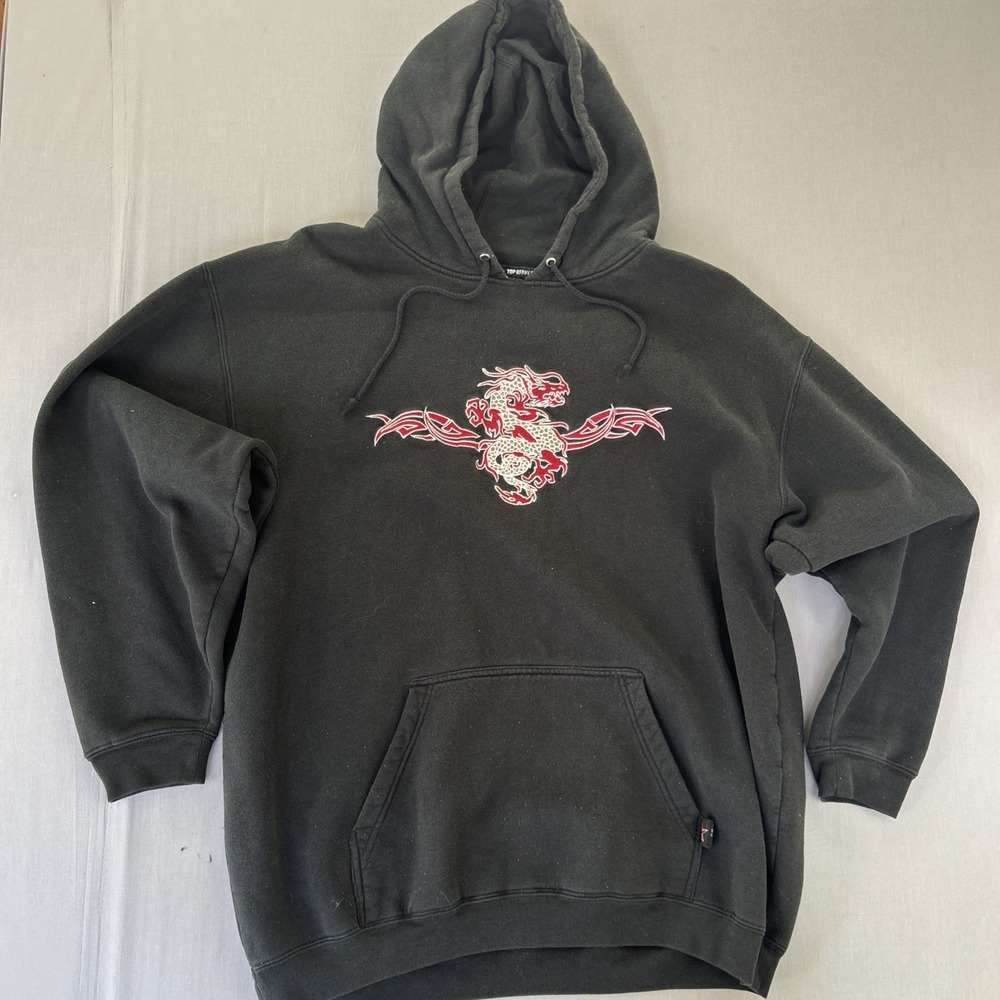 Top Heavy Hoodie Mens XL Black Y2K Dragon Embroidered Jnco Tribal 2000s Hip Hop